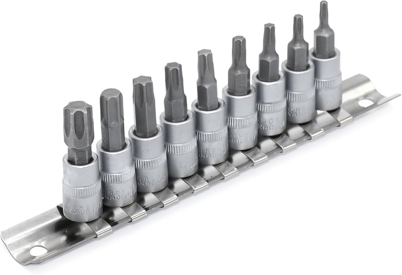 DAZCOS Torx Bit Socket Set, 1/4" Drive, 9 Pieces Star Bit Socket Set, T10 - T50, S2 Alloy Steel Bit and CR-V Drive Socket - Image 1
